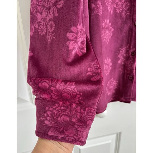 HASTING & SMITH WOMENS TOP 2X VELVET PINK FLORAL BUTTON UP LONG SLEEVE COLLARED - Picture 5 of 7
